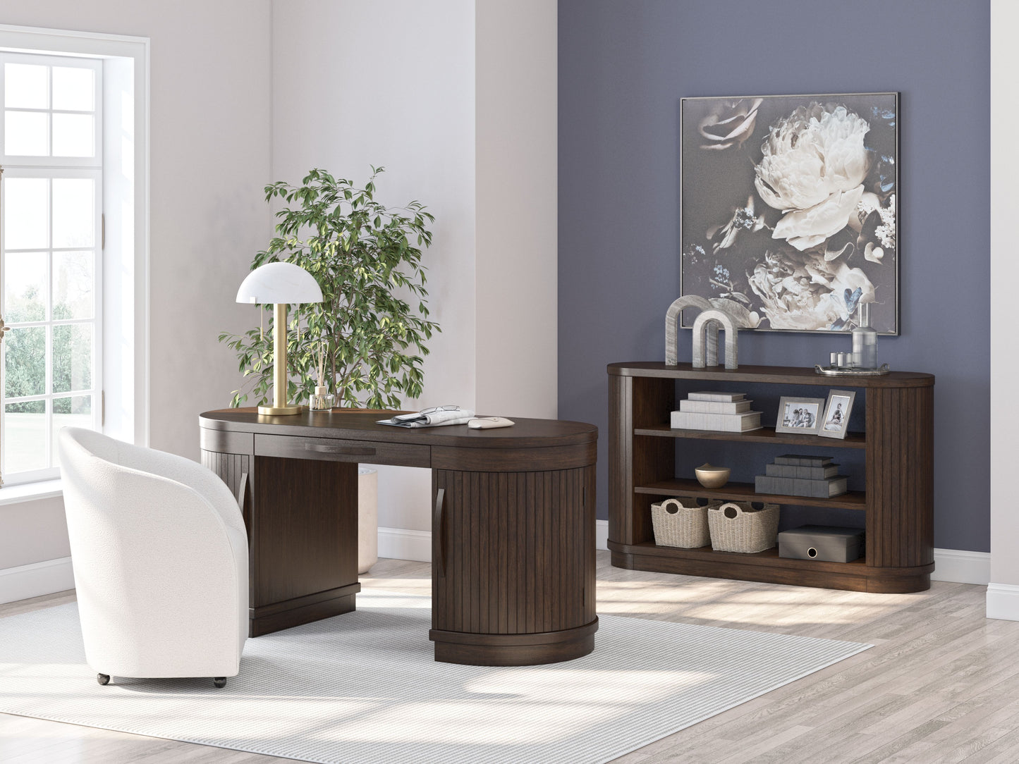 Korestone - 3 Pc. - Home Office Desk, Chair, Credenza - Warm Brown