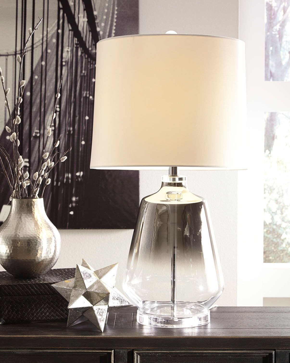 Jaslyn - Glass Table Lamp - Pearl Silver Finish
