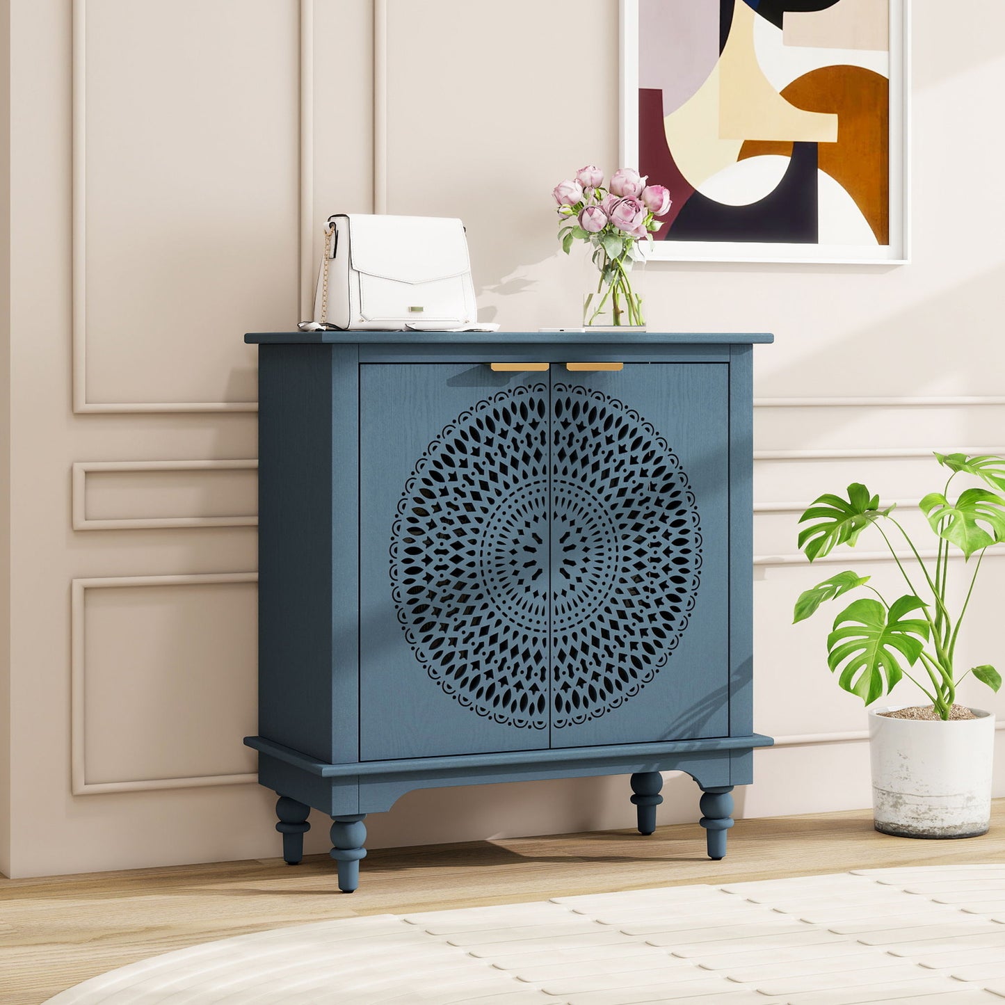 Hollow - Carved 2 Doors Accent Cabinet