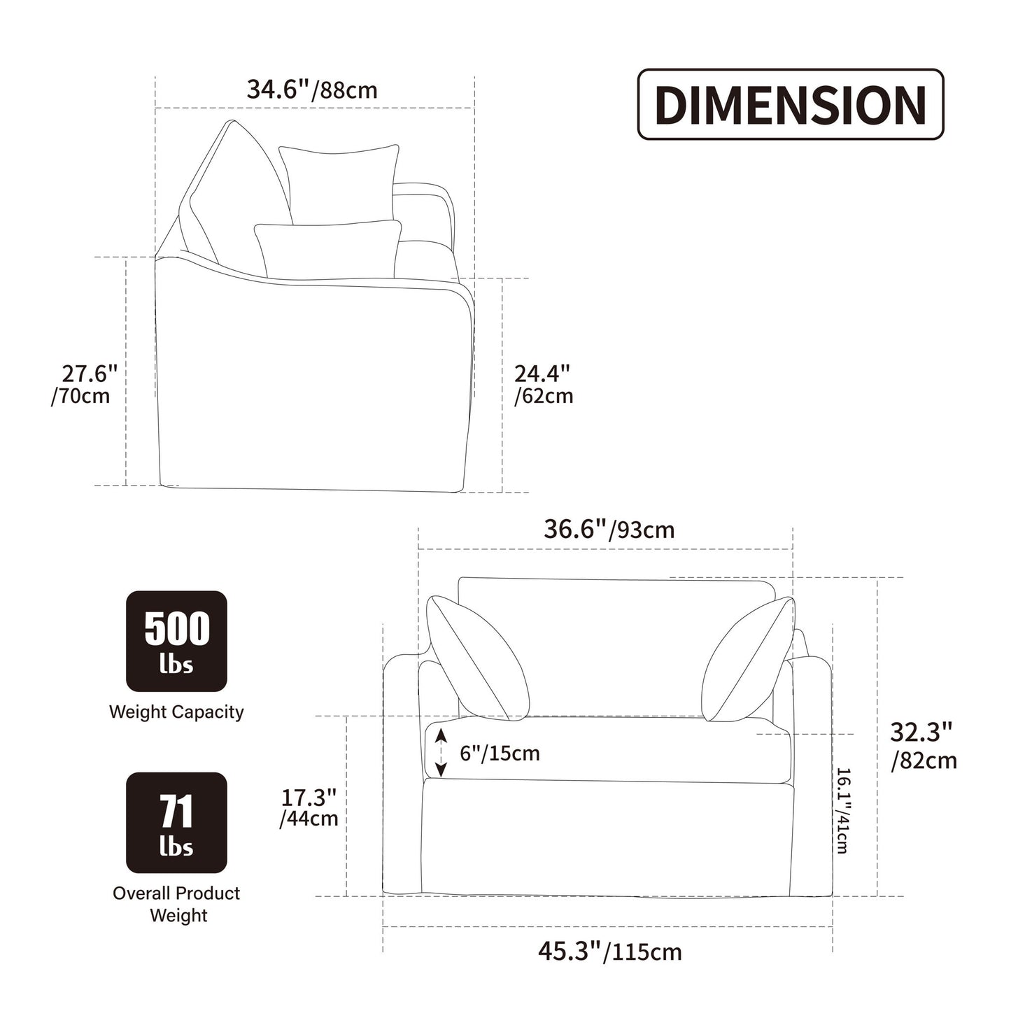 Accent Chair With 2 Bolster Pillows