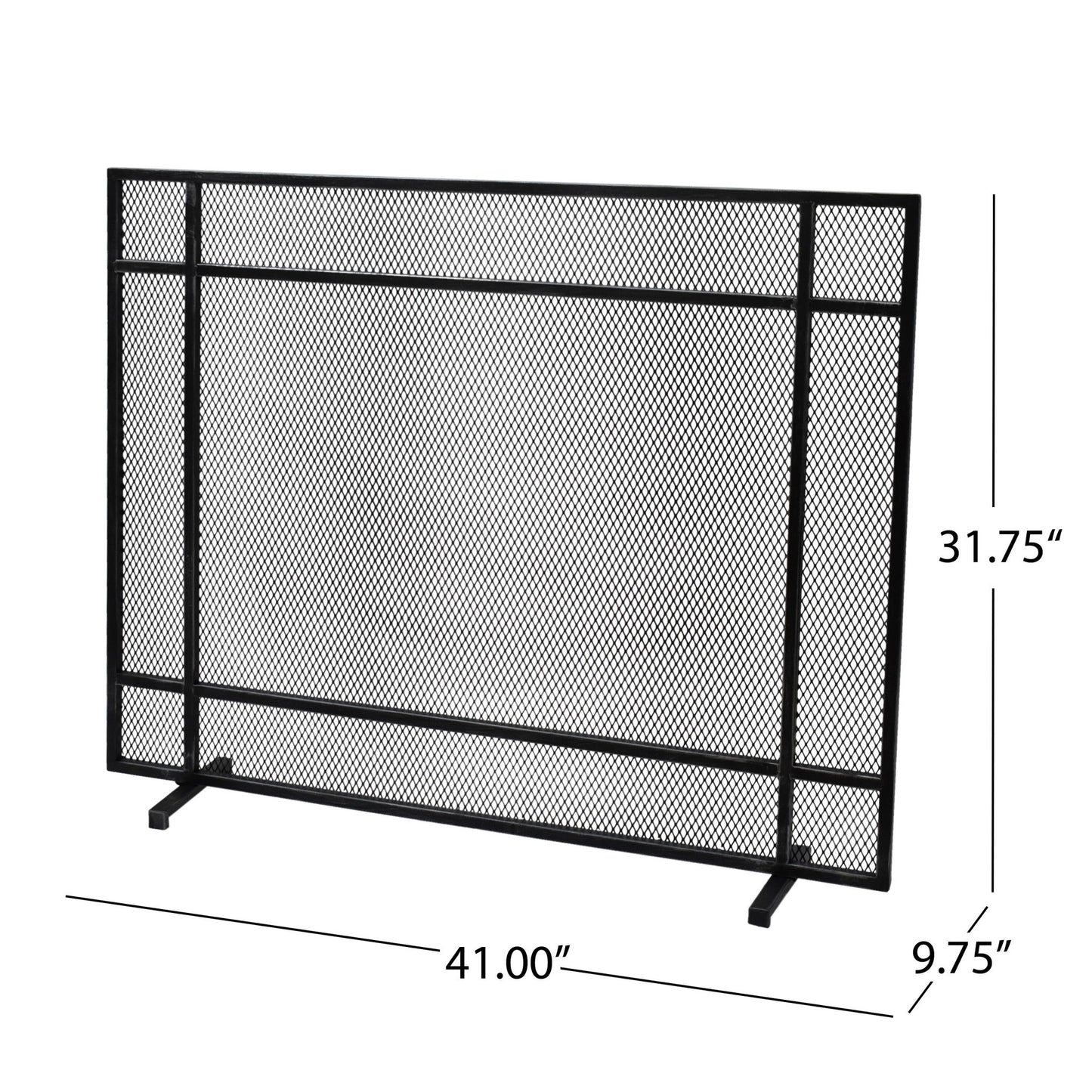 Markus - Modern Single Panel Iron Firescreen Black Brushed Silver