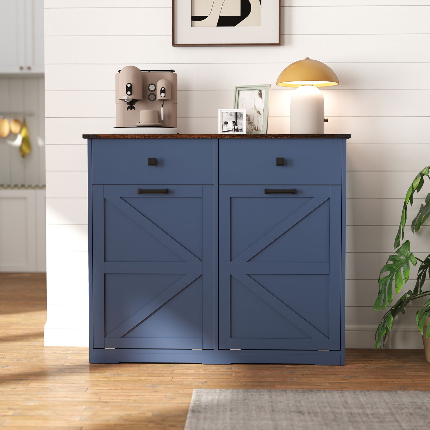 Double Tilt Out Trash Cabinet With Hideaway Drawer And Barn Door Style