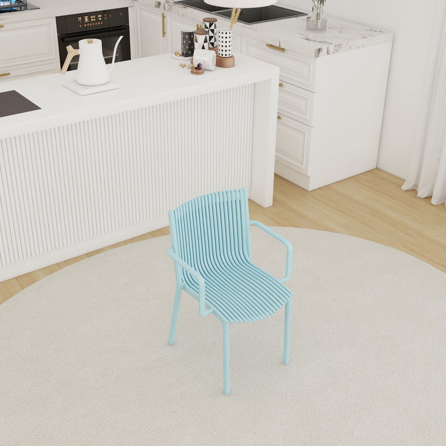 4 Piece Stackable Single Chairs With Vertical Stripe Design For All Weather