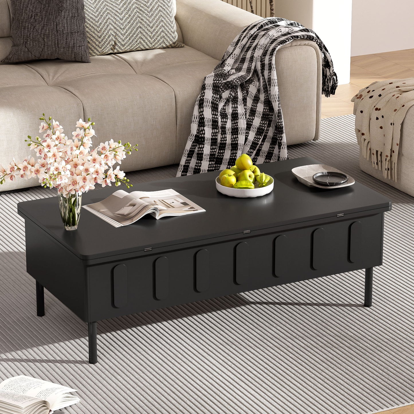 Lift Top Coffee Table With 2 Drawers With Hidden Storage Compartment For Living Room