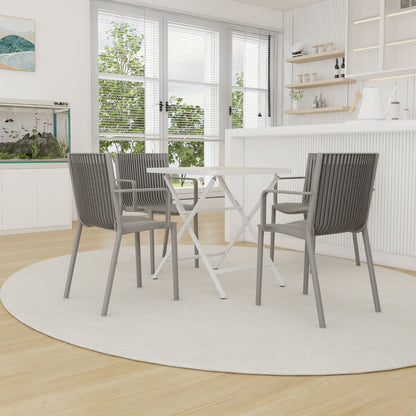 4 Modern Stackable Plastic Armchair Matched With Folding Square Table