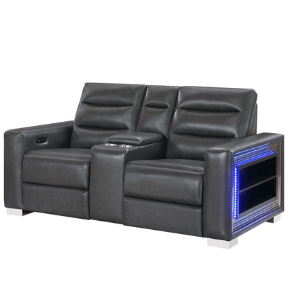 Yamein - Power Reclining Loveseat With Bookcase Arms And LED Lights - Charcoal