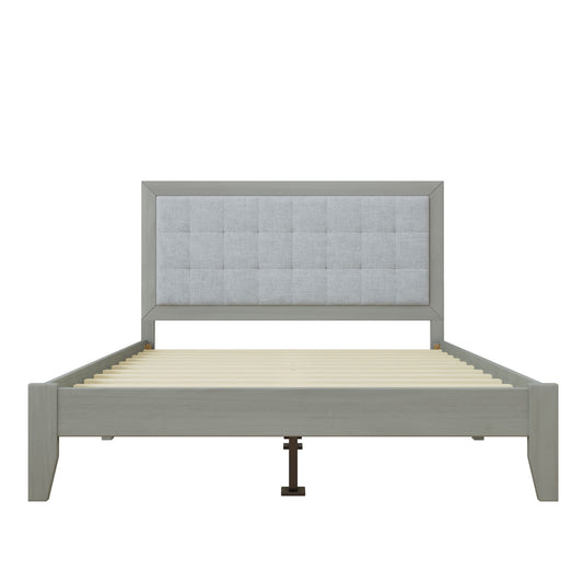 Mid Century Modern Platform Bed With Upholstered Headboard