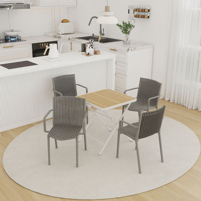 4 Modern Stackable Plastic Armchair Matched With Folding Square Table
