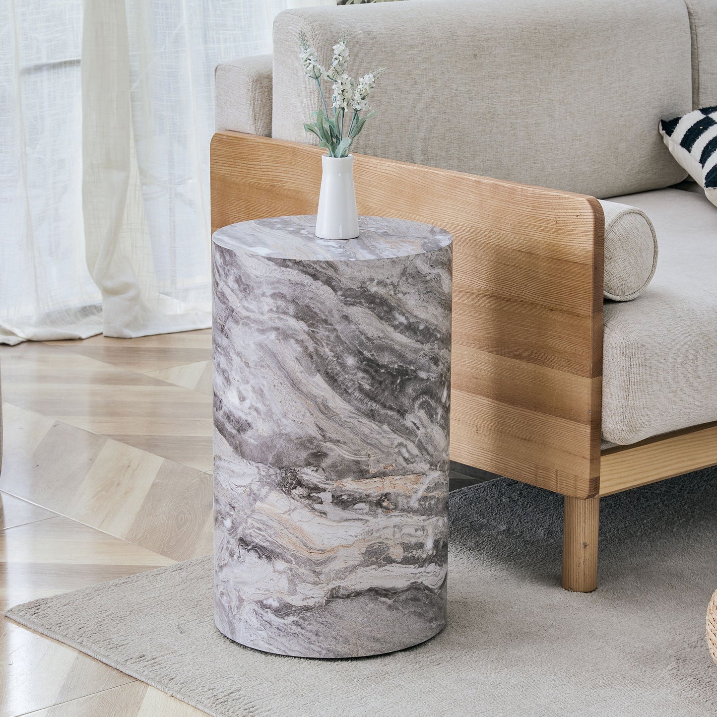 Simple Marble Textured Cylindrical Coffee Table Material - Gray
