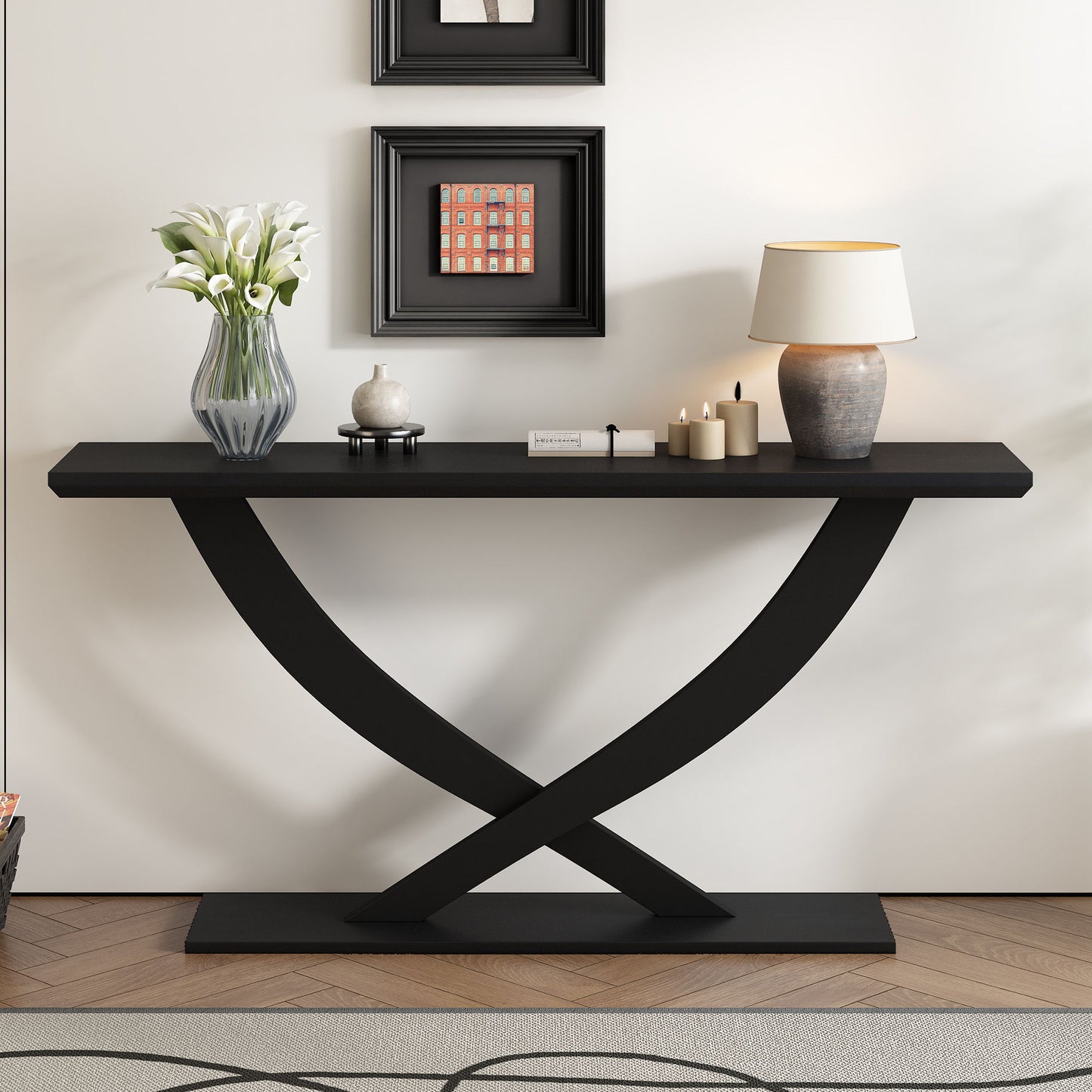 Console Table With Cross Leg Base And Reinforced Support Plate