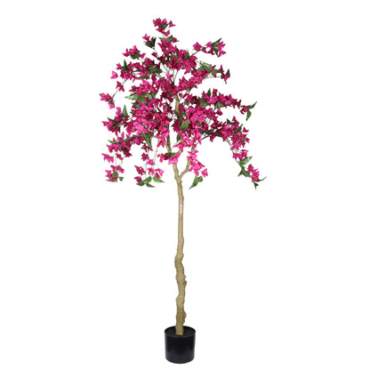Artificial Bougainvillea Tree, Realistic Faux Potted Plant For Indoor Home Decor - Dark Pink / Green Leaves