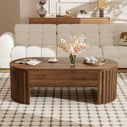 Lift Top Coffee Table With Hidden Compartment, Modern Oval Lift Tabletop For Home Living Room