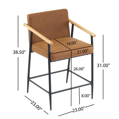 Mid Century Modern Counter Stool Set With Iron Frame