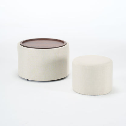 Nesting Ottomans, Round Coffee Table & Bench With Tray (Set of 2)