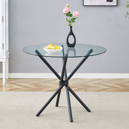 Modern Circular Transparent Tempered Glass Round Table With Metal Legs 36.6" Diameter - Silver / Transparent