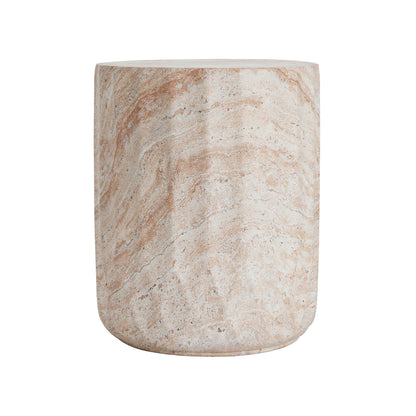 Outdoor / Indoor Lightweight Concrete Side Table, Cylinder Travertine Finish Accent Table - Beige