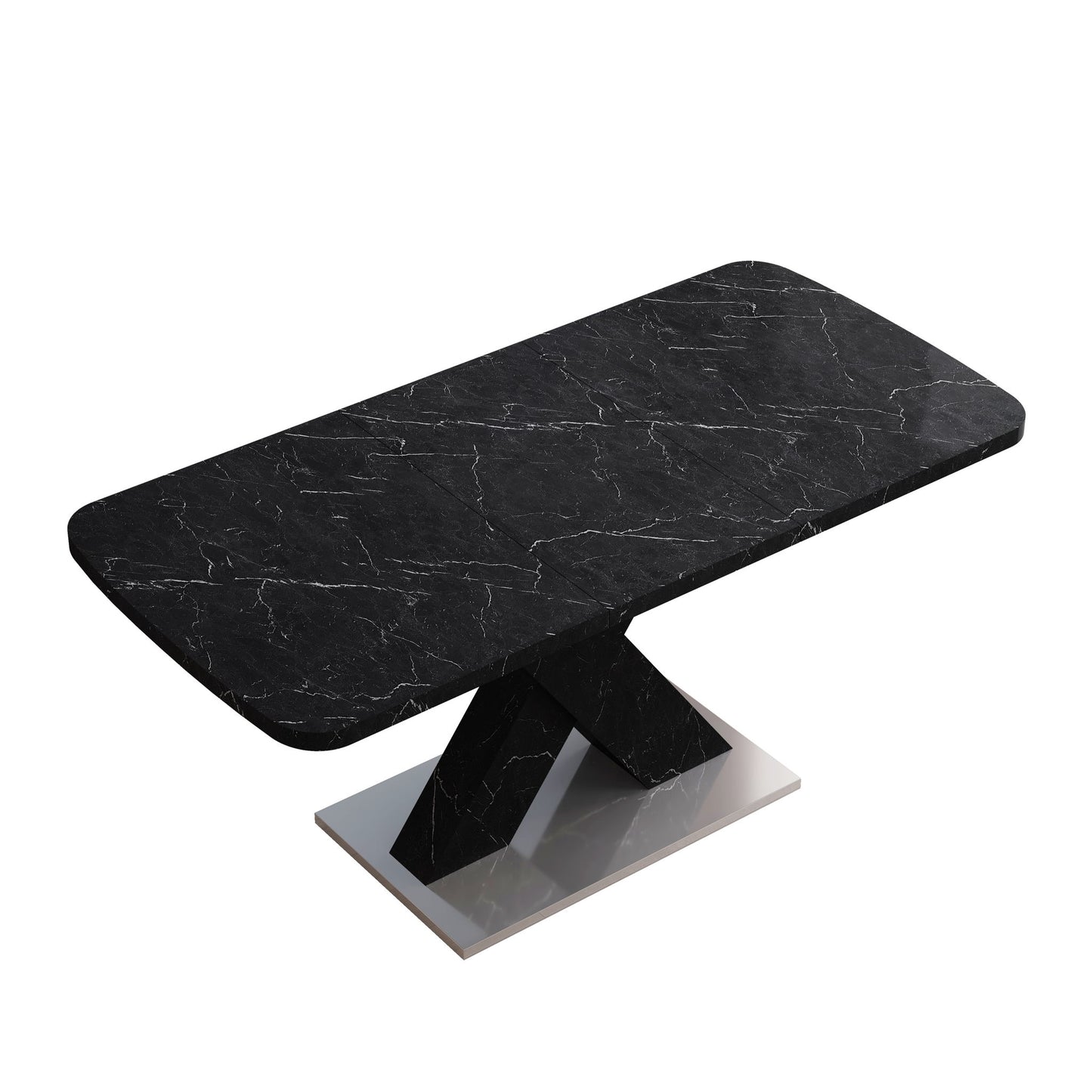 Modern Rectangle Dining Table With Stretchable TopAnd X Shape Legs