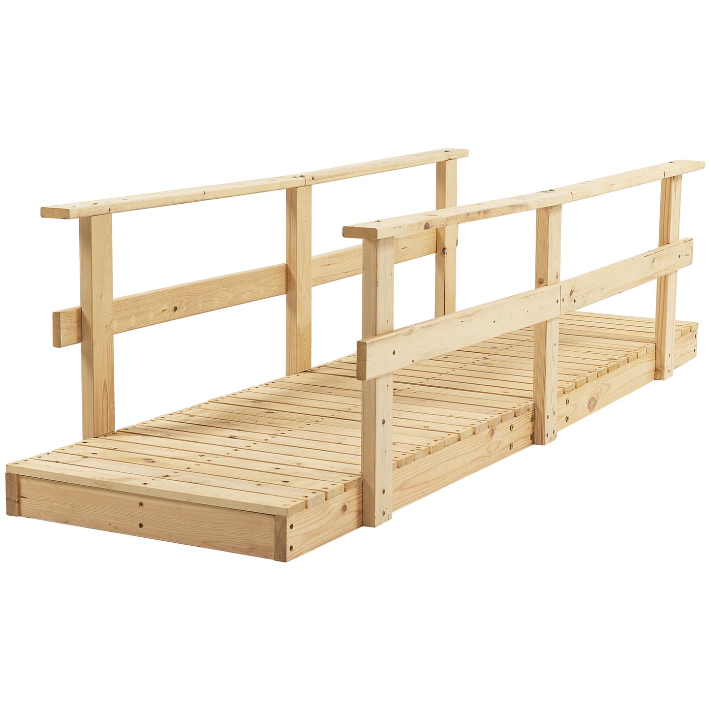 Outsunny - 7' Wooden Garden Bridge With Safety Rails, Backyard Footbridge For Ponds, Creeks, Streams - Natural