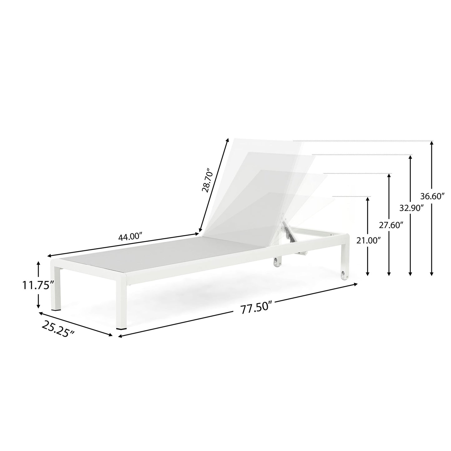 Outdoor Patio Chaise Lounge With 5 Reclining Positions