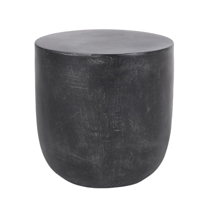 Outdoor Lightweight Concrete End Table With Natural Texture - Matte Black
