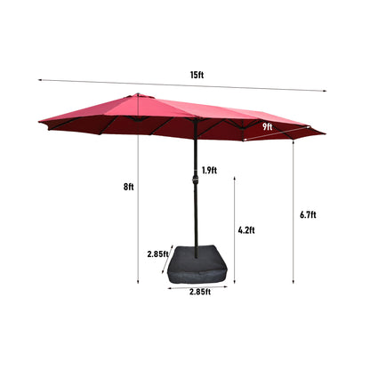 Double- Sided Outdoor Market Umbrella With Lights And Base