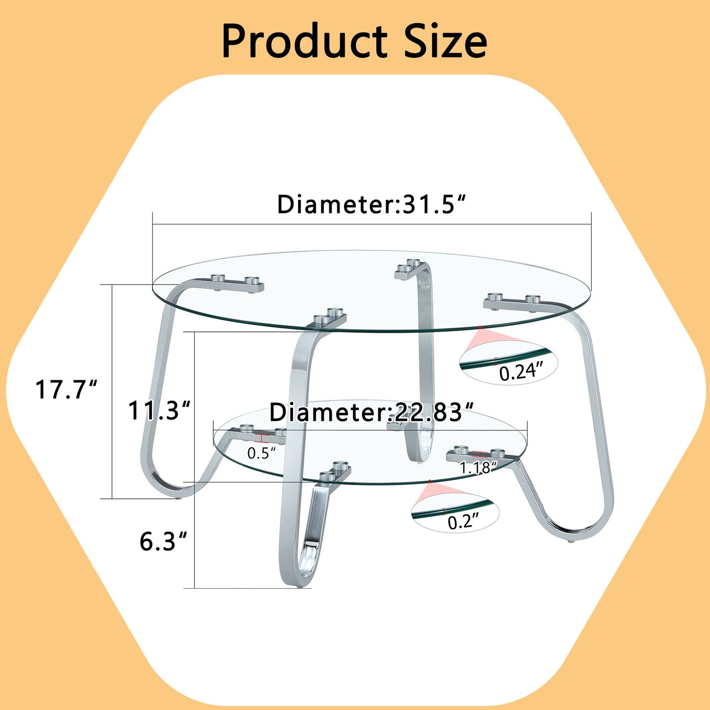 Retro Minimalist Style Metal Frame Double Layer Tempered Glass Coffee Table