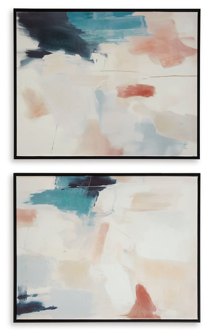 Caldish - Wall Art Set (Set of 2) - Blue / White / Pink