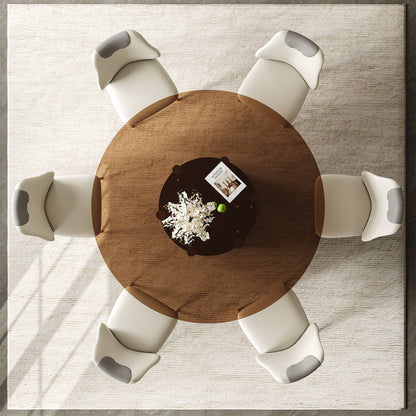 Modern Round Dining Table Set With Glass Top And Steel Legs