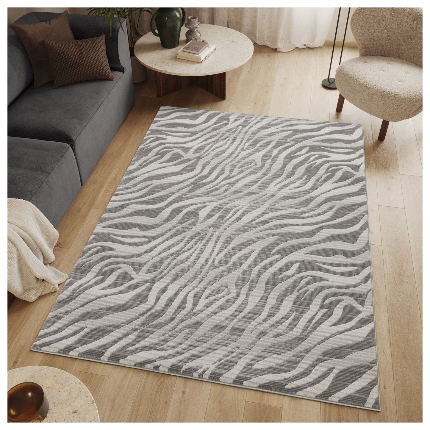 Geometrix - 5'3" X 7'3" Area Rug Geometric & 3D Effect - Ivory / Gray