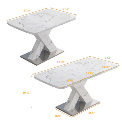 Modern Rectangle Dining Table With Stretchable TopAnd X Shape Legs