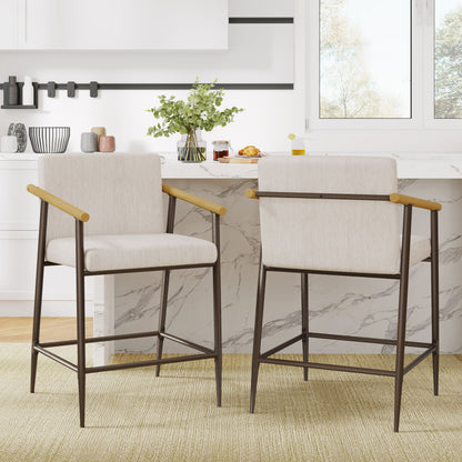 Mid Century Modern Counter Stool Set With Iron Frame