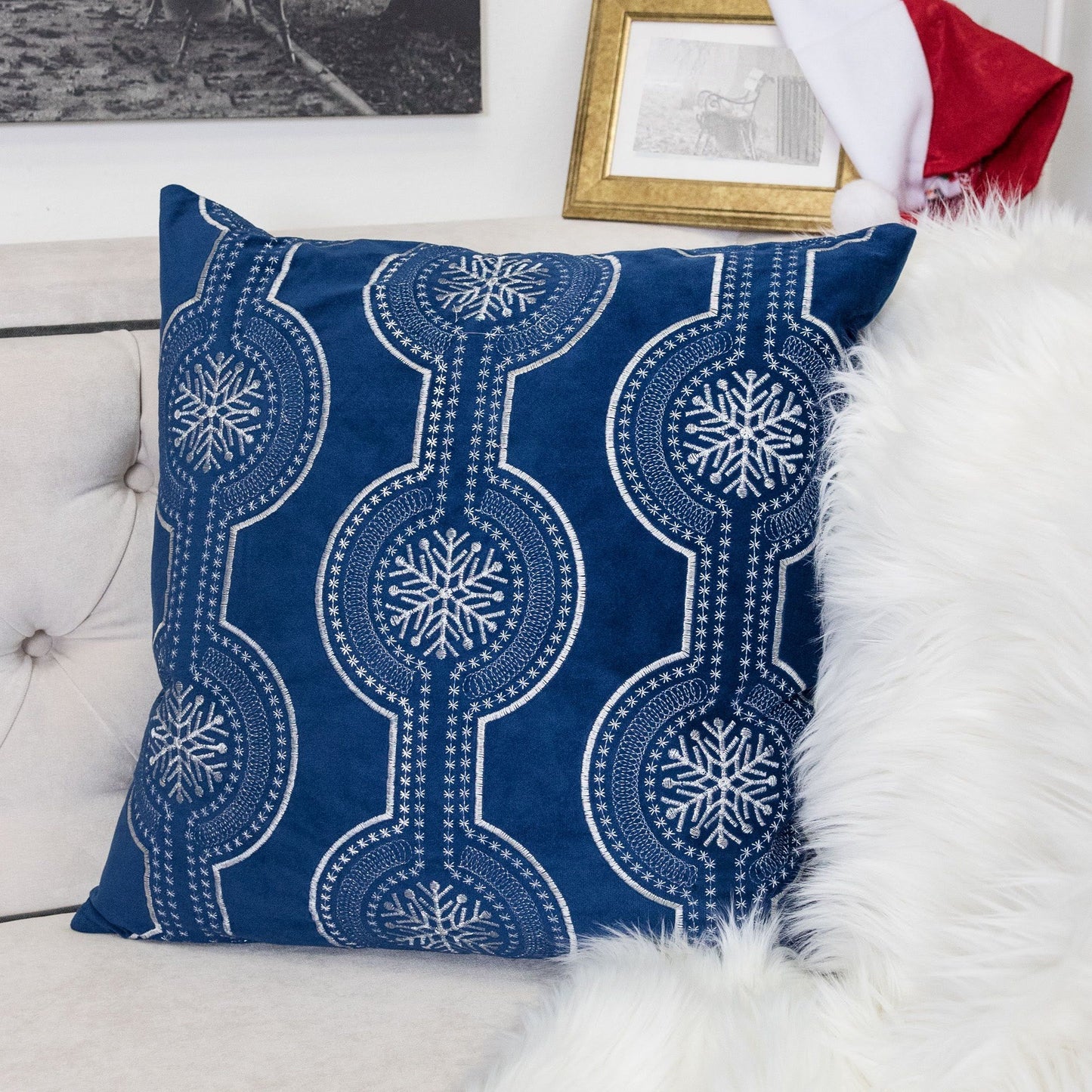Holiday Throw Pillow With Snowflake Embroidery
