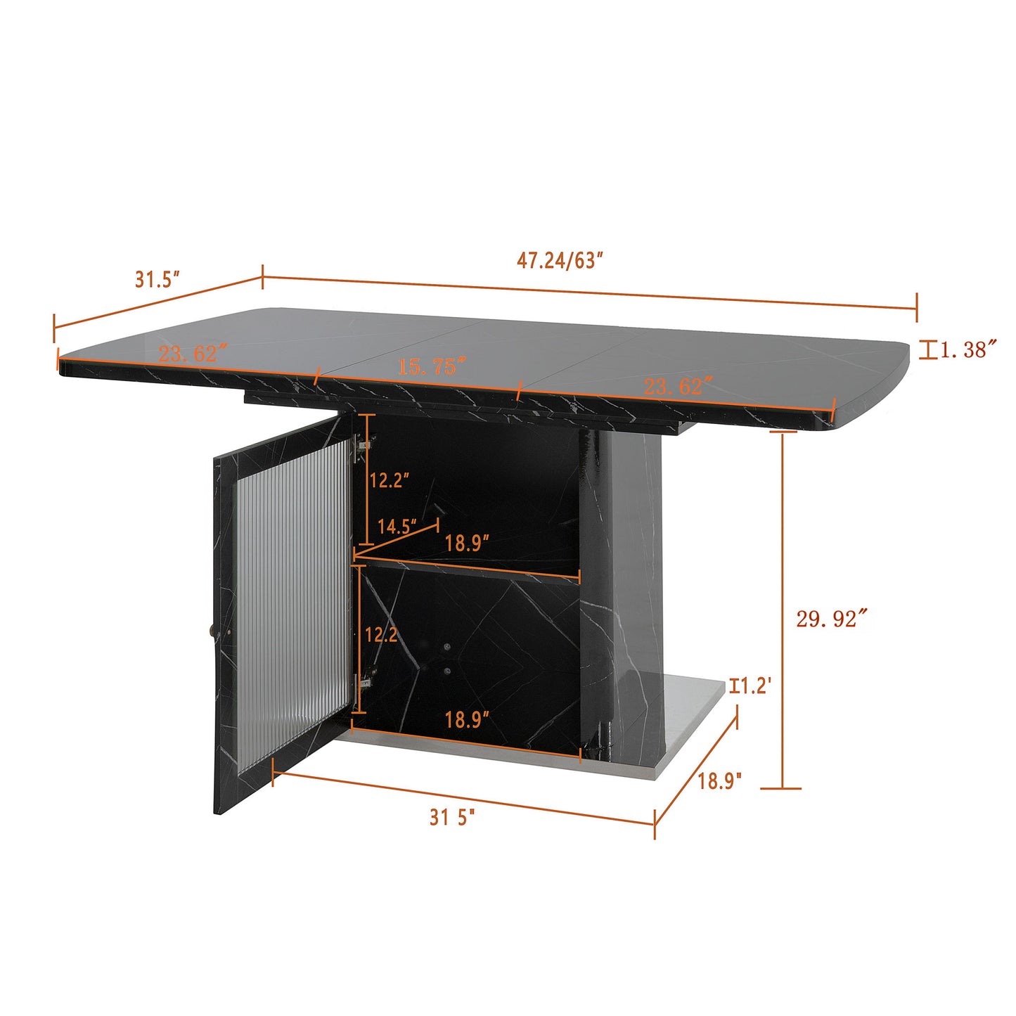 Modern Rectangle Dining Table With Stretchable Top, Storage Cabinet