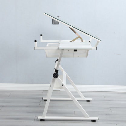 Adjustable Tempered Glass Drafting Printing Table With Chair