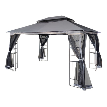 Patio Gazebo Tent With Ventilated Double Roof And Mosquito Net For Backyard Or Garden