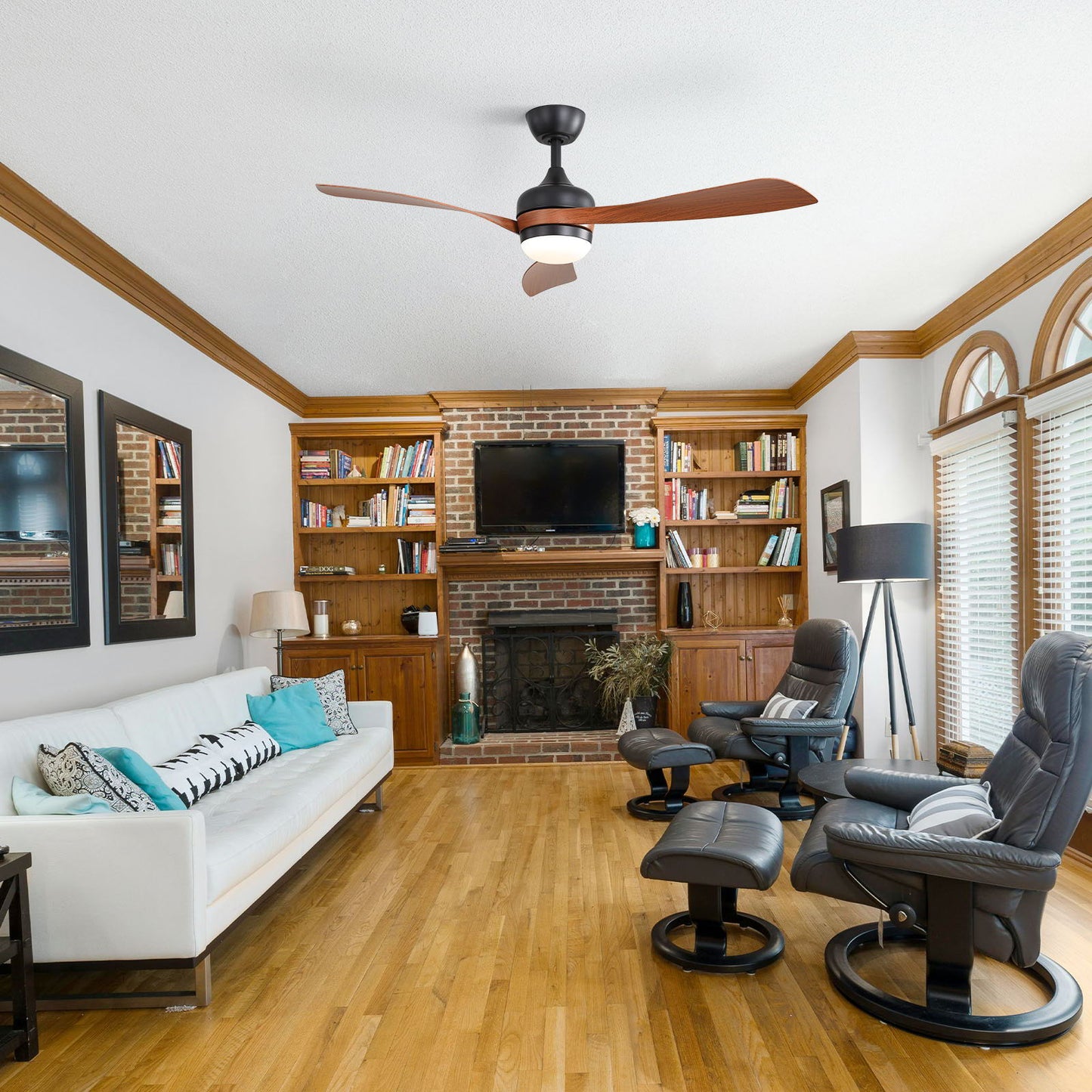 Ceiling Fan With 3 Blades, Remote Control, Reversible DC Motor, Noiseless Operation, 3 Downrods