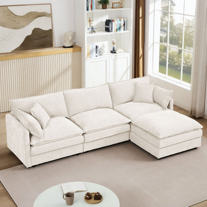 Modular L Shaped Sectional Sofa, 3 Seater Comfy Cloud Couch With Movable Ottoman