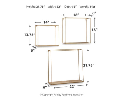 Efharis - Wall Shelf Set (Set of 3) - Natural / Gold Finish