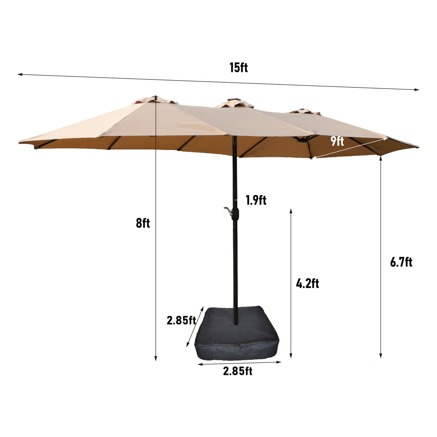 Double- Sided Outdoor Market Umbrella With Lights And Base
