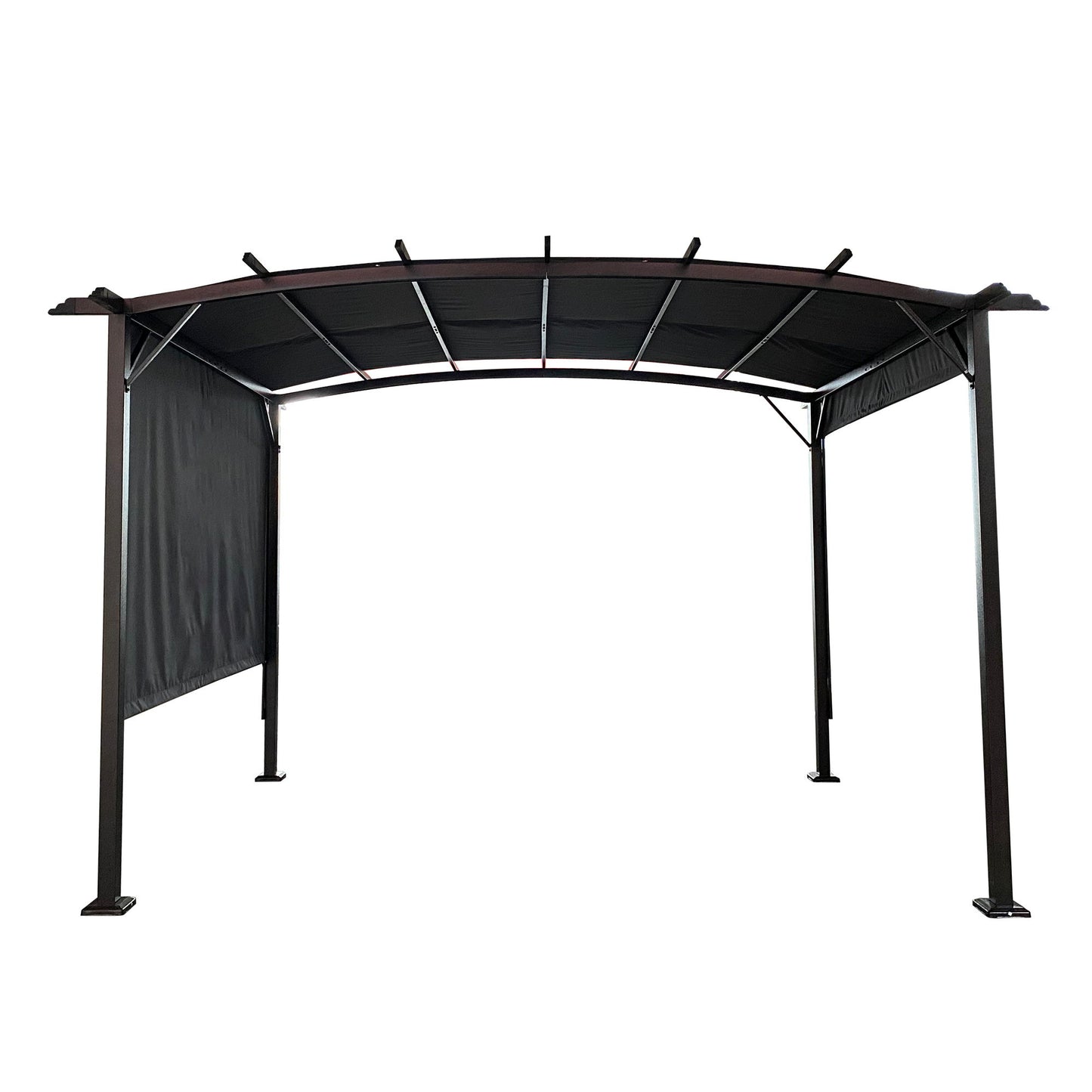 Outdoor Patio Pergola Gazebo - Steel Frame Sun Shelter With Retractable Canopy