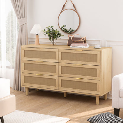 6 Drawer Storage Cabinet With For Bedroom Or Living Room - Natural