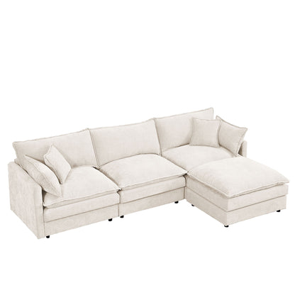 Modular L Shaped Sectional Sofa, 3 Seater Comfy Cloud Couch With Movable Ottoman