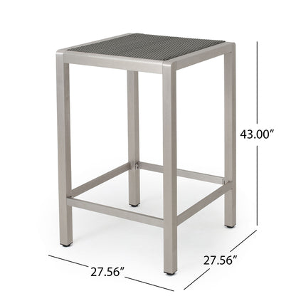 Outdoor 43" Aluminum Bar Table With Rattan Table Top - Gray / Silver