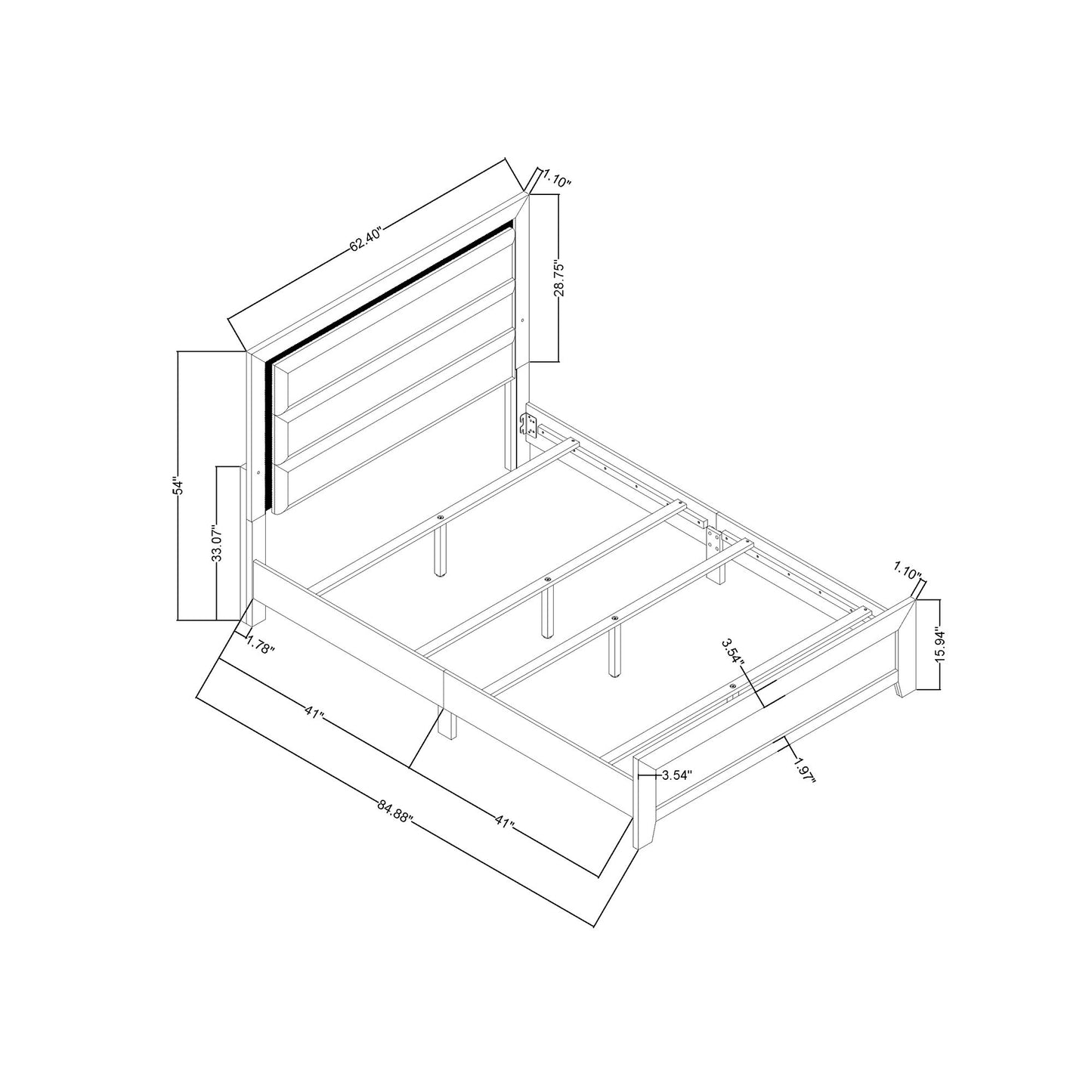 Carlos - 5 Pieces Queen Bedroom Set, Modern Design - Black