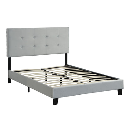 Full Size Upholstered Platform Bed Frame With Tufted Headboard, Strong Wood Slat Support - Gray