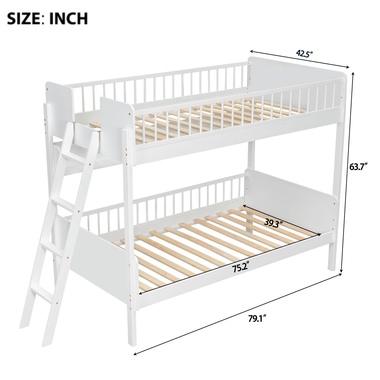 Bunk Bed With 3 Storage Shelves, Adjustable Ladder Left Or Right