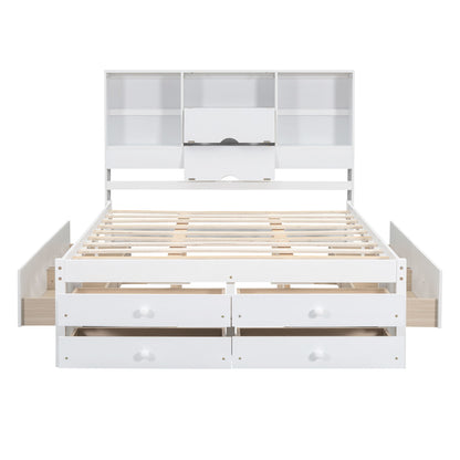 Platform Bed With Storage Headboard And 8 Drawers