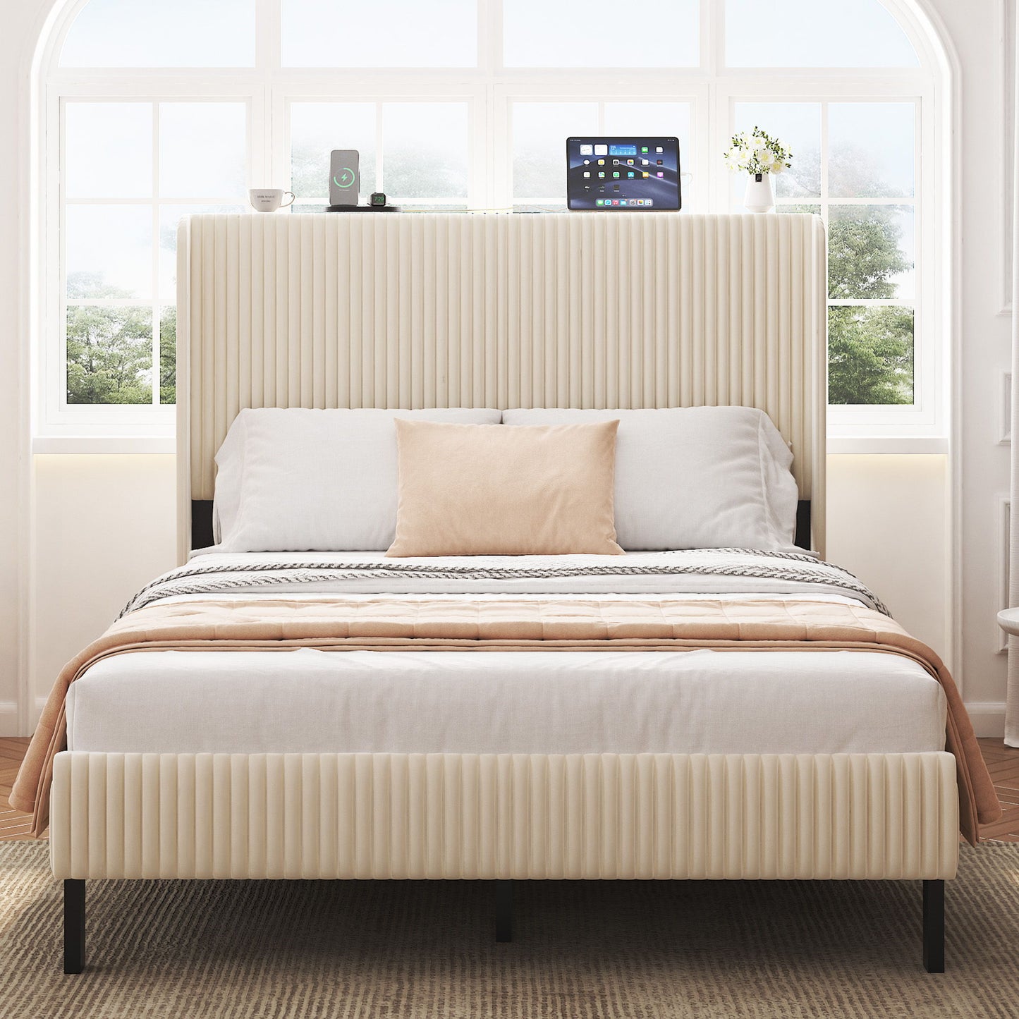 Platform Bed With Metal Frame And Charging Station