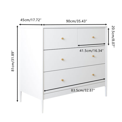 4 Drawer Kids Dresser With Antique Brass Pulls - White