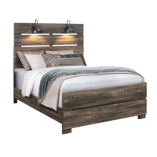 Monica - Queen Bed With Dark And Slat Headboard - Dark Oak